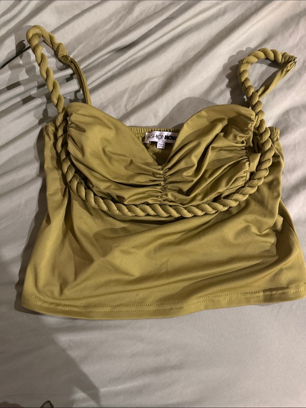 Fashion Nova Braided Strap Crop Top in Olive